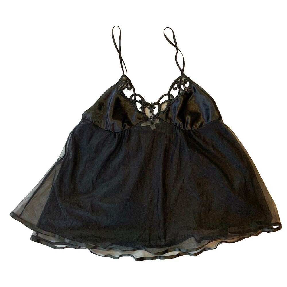 VTG Y2K Cinema Etoile Black Sheer Babydoll Chemise Negligee Medium Sexy Romantic - Picture 6 of 15